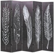 Folding Screen 200 x 170cm Black and White Feathers - Room Divider