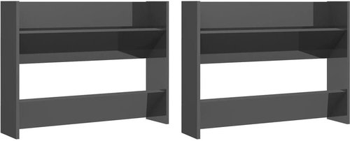 Nástěnné botníky 2 ks šedé vysoký lesk 80x18x60 cm dřevotříska, 806758 - Shoe Rack - Main image