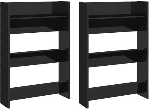 Nástěnné botníky 2 ks černé vysoký lesk 60x18x90 cm dřevotříska, 806774 - Shoe Rack - Main image