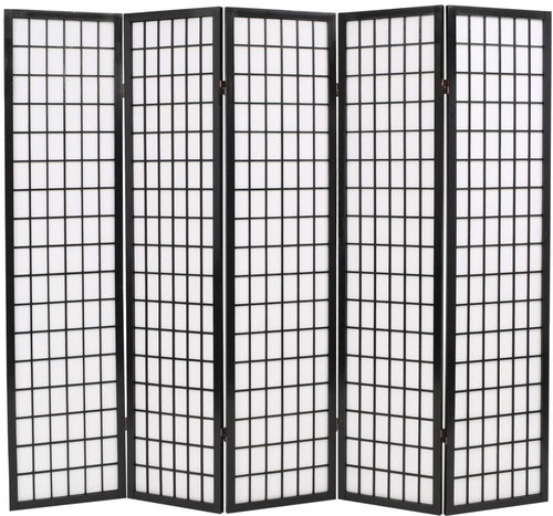Folding 5-piece Screen in the Japanese Style 200 x 170cm Black - Room Divider - Main image
