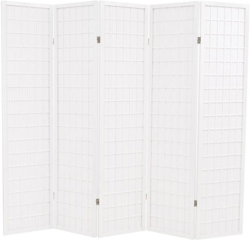 Folding 5-piece Screen in the Japanese Style 200 x 170cm White - Room Divider - Main image