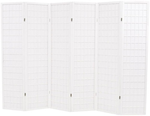 Folding 6-piece Screen in the Japanese Style 240 x 170cm White - Room Divider - Main image