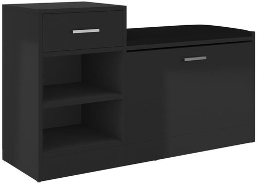 Lavice s botníkem černá vysoký lesk 94,5x31x57 cm dřevotříska, 326748 - Botník - Main image