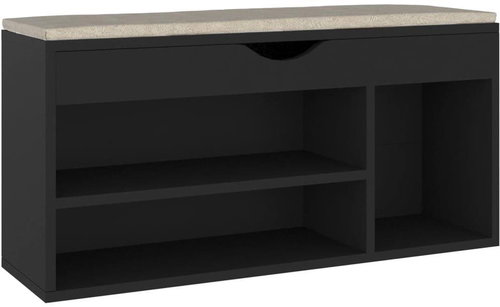 Lavice s botníkem a poduškou černá 104 x 30 x 49 cm dřevotříska, 326751 - Botník - Main image