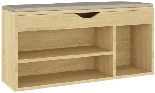Lavice s botníkem a poduškou dub sonoma 104x30x49cm dřevotříska, 326753 - Shoe Rack - Main image