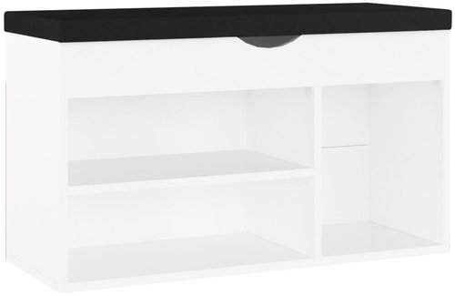 Lavice s botníkem a poduškou bílá 80 x 30 x 47 cm dřevotříska, 326759 - Shoe Rack - Main image