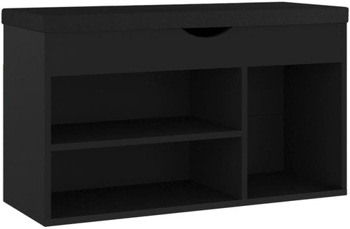 Lavice s botníkem a poduškou černá 80 x 30 x 47 cm dřevotříska, 326760 - Shoe Rack - Main image