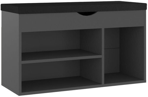 Lavice s botníkem a poduškou šedá 80 x 30 x 47 cm dřevotříska, 326761 - Lavice - Main image