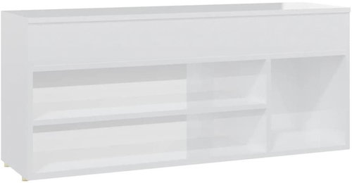 Lavice s botníkem bílá vysoký lesk 105 x 30 x 45 cm dřevotříska, 808762 - Shoe Rack - Main image