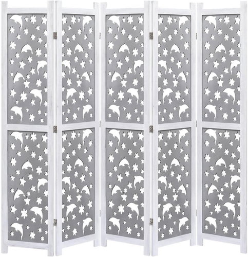 5-piece Grey Screen 175 x 165cm Solid Wood - Room Divider - Main image