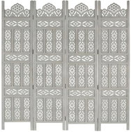 Hand-carved 4-piece Screen Grey 160x165 Solid Mango Wood - Room Divider