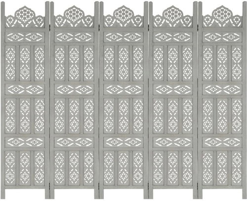Hand-carved 5-piece Screen Grey 200x165 Solid Mango - Room Divider - Main image