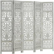 Hand-carved 5-piece Screen Grey 200 x 165cm Mango Wood - Room Divider