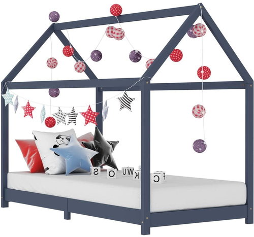Children's Bed Frame Grey Solid Pine Wood 90 x 200cm - Bed - Main image
