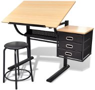 Stůl Náklopný kreslicí stůl s židlí a třemi zásuvkami - Stůl