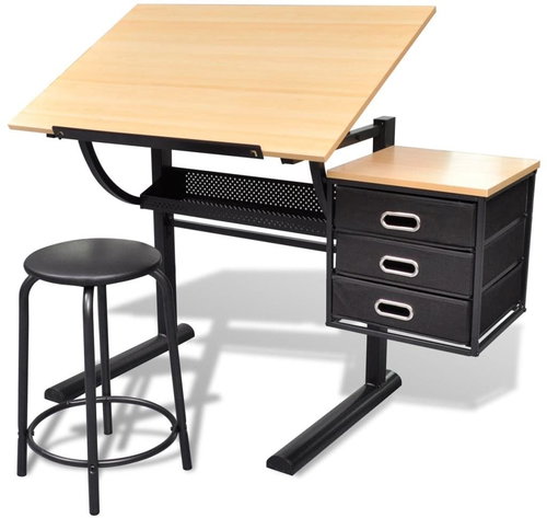 Náklopný kreslicí stůl s židlí a třemi zásuvkami - Desk - Main image
