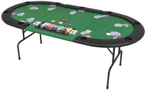 Skládací pokerový stůl pro 9 hráčů 3 díly oválný zelený - Desk - Main image
