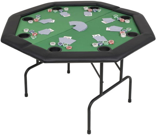 Skládací pokerový stůl pro 8 hráčů 2 díly osmihranný zelený - Desk - Main image