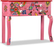 Odkládací stolek, masivní mangovník, ručně malovaný, růžový - Odkládací stolek