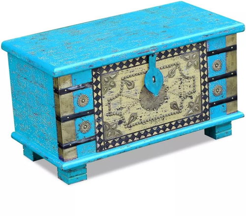 Storage Chest Blue made of Mango Wood 80x40x45cm - Chest - Main image