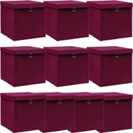 Úložné boxy s vekami 10 ks tmavočervené 32 × 32 × 32 cm textil - Úložný box