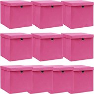 Úložné boxy s vekami 10 ks ružové 32 × 32 × 32 cm textil - Úložný box