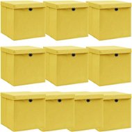 Storage Boxes with Lids 10 pcs Yellow 32 x 32 x 32cm Textile - Storage Box