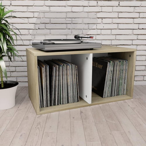 Storage Box for LP Records White and Sonoma Oak 71x34x36cm Chipboard - Bookshelf - Main image