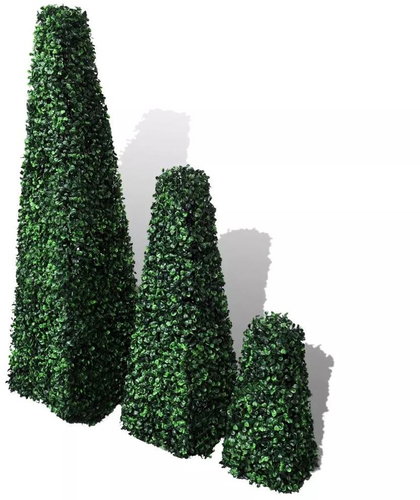 Set of 3 Artificial Boxwood Balls in the Shape of Pyramids - Artificial Flower - Main image