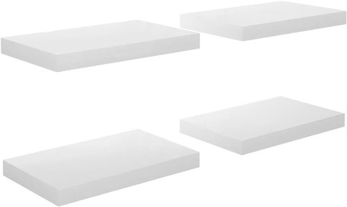 Shumee plovoucí nástěnné 4 ks bílé vysoký lesk 40×23×3,8 cm MDF, 323744 - Shelf - Main image