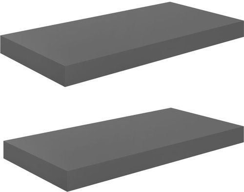 Shumee floating wall mounted 2 pcs grey high gloss 50×23×3,8 cm MDF, 323788 - Shelf - Main image