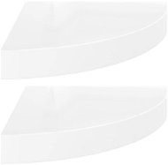 Shumee plávajúce rohové 2 ks biele vysoký lesk 25×25×3,8 cm MDF, 323887 - Polica