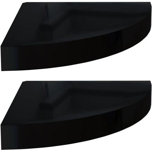 Shumee plovoucí rohové 2 ks černé vysoký lesk 25×25×3,8 cm MDF, 323890 - Police - Main image