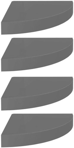 Shumee plovoucí rohové 4 ks šedé vysoký lesk 25×25×3,8 cm MDF, 323894 - Shelf - Main image