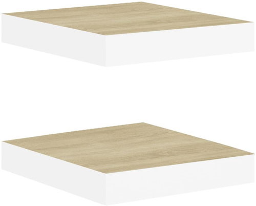Shumee plovoucí nástěnné 2 ks dub a bílé 23×23,5×3,8 cm MDF, 326568 - Shelf - Main image