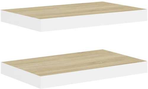 Shumee plovoucí nástěnné 2 ks dub a bílé 40×23×3,8 cm MDF, 326571 - Shelf - Main image