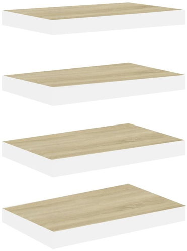 Shumee plovoucí nástěnné 4 ks dub a bílé 50×23×3,8 cm MDF, 326575 - Shelf - Main image