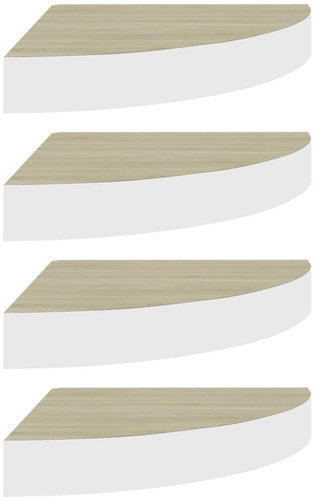Shumee Nástěnné rohové 4 ks dub a bílé 25×25×3,8 cm MDF, 326632 - Shelf - Main image