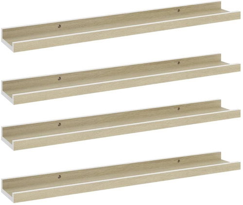Shumee Wall mounted 4 pcs white and oak sonoma 60×9×3 cm , 326695 - Shelf - Main image