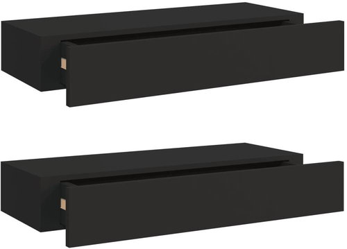 Shumee Wall mounted with drawers 2 pcs black 60×23,5×10 cm MDF, 330258 - Shelf - Main image