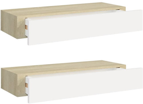 Shumee Nástěnné se zásuvkami 2 ks dub a bílé 60×23,5×10 cm MDF, 330264 - Shelf - Main image