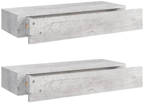 Shumee Nástěnné se zásuvkami 2ks betonově šedé 60×23,5×10 cm MDF, 330266 - Police - Main image