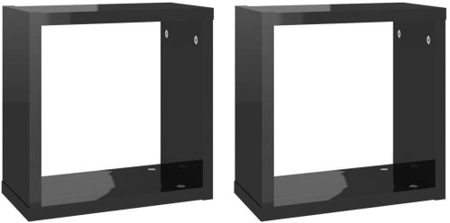 Shumee Nástěnné krychlové 2 ks černé vysoký lesk 30×15×30 cm, 807019 - Shelf - Main image