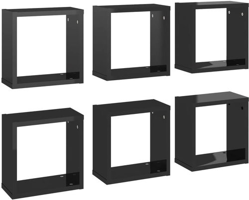 Shumee Nástěnné kostky 6 ks černé s vysokým leskem 30×15×30 cm, 807021 - Shelf - Main image