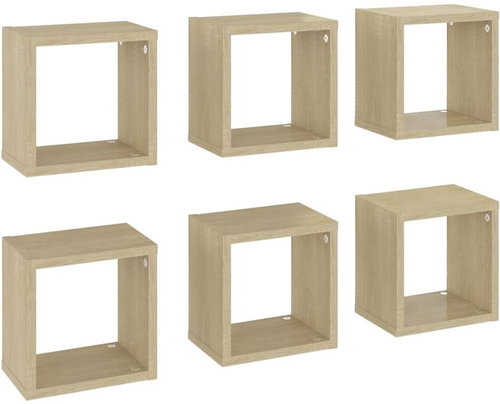 Shumee Nástěnné krychlové 6 ks dub sonoma 22×15×22 cm, 807063 - Shelf - Main image