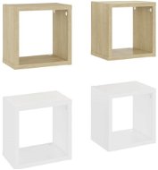 Shumee - Nástenné štvorcové 4 ks biele a dub sonoma 22×15×22 cm, 807068 - Polica