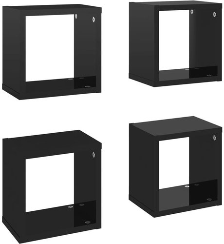 Shumee Nástěnné krychlové 4 ks černé vysoký lesk 22×15×22 cm, 807074 - Shelf - Main image