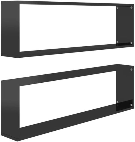 Shumee Nástěnné obdélníkové 2 ks černé 100×15×30 cm dřevotříska, 807100 - Shelf - Main image