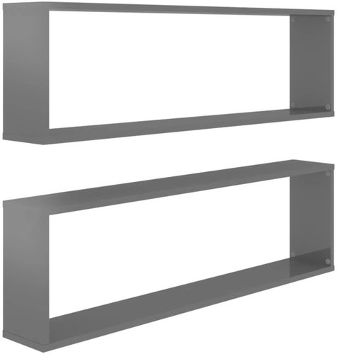 Shumee Nástěnné obdélníkové 2 ks šedé 100×15×30 cm dřevotříska, 807103 - Shelf - Main image