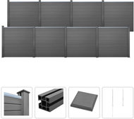 Plotová sada z WPC 8 čtvercových dílů 1401 × 187 cm šedá - Plotové dílce